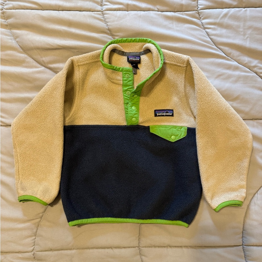 Patagonia Synchilla Fleece in Cream, Navy  and Lime